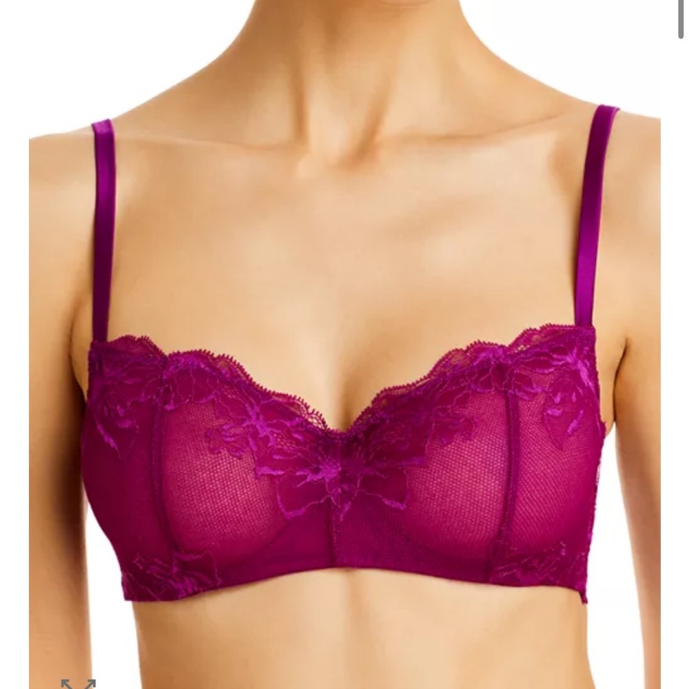 Fleur du Mal Orchid Lace Illusion Underwire Bra in Rich Pink - Picture 2 of 6